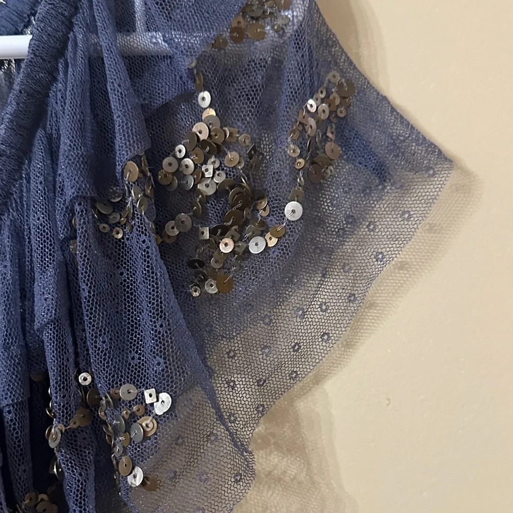Free People Navy Sequin Blouse